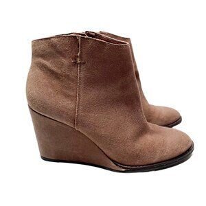 Lucky Brand Brown Genuine Leather Suede Wedge Ankle Booties Size 10